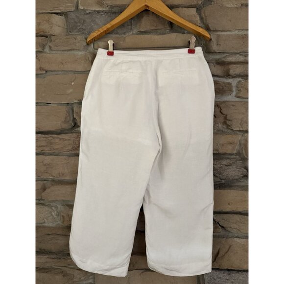 Lacoste Women’s White Linen Blend Wide Leg Cropped Pants Size 67-92 US Sz 2/4 - Picture 3 of 10